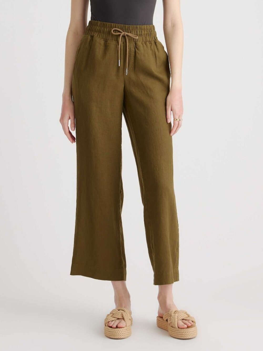 Quince 100% European Linen Wide Leg Pants Martini Olive S